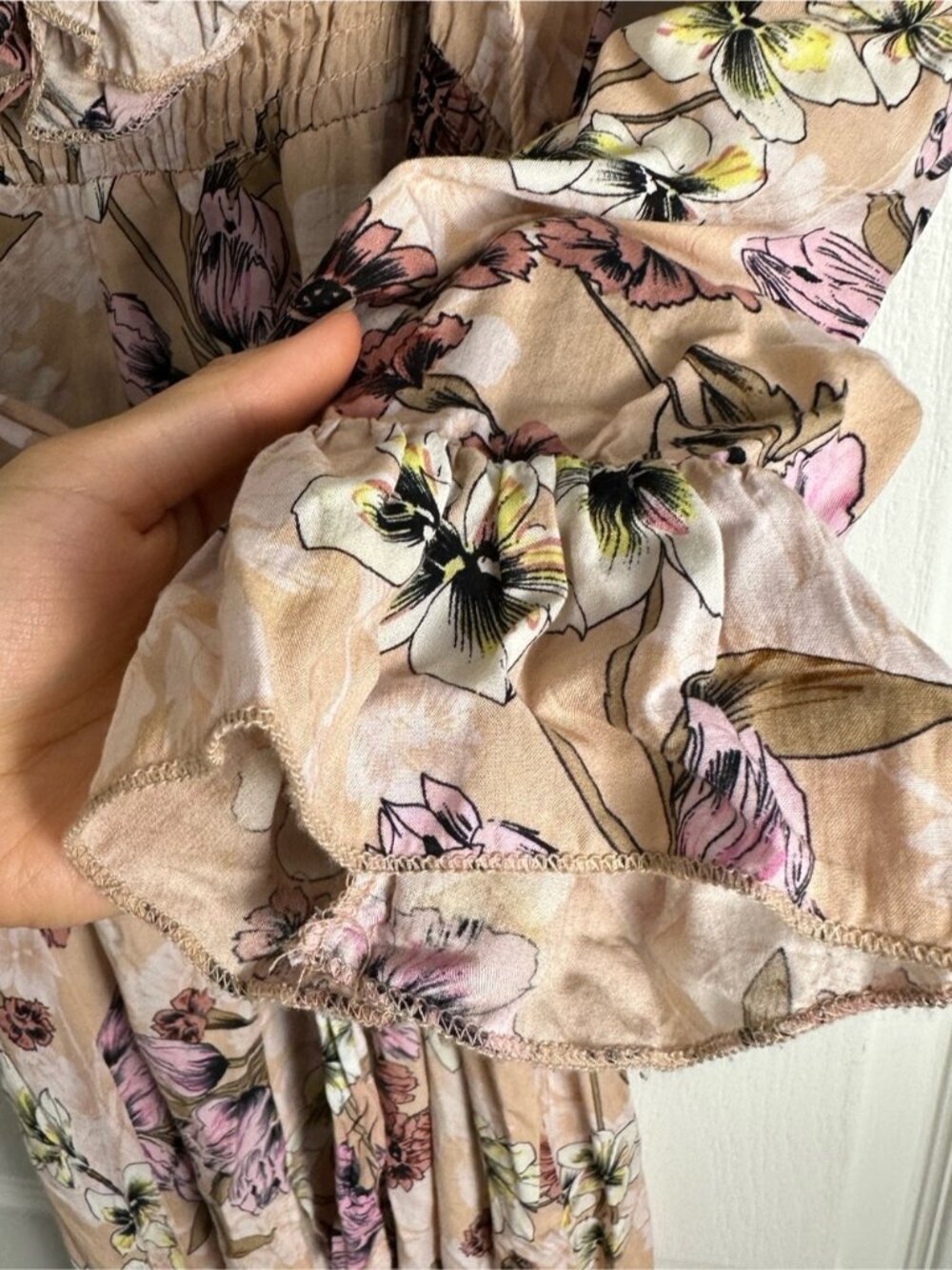 Jaase Chantal Boho Floral Ruffle Romantic Maxi Dress Peach Pink Handcrafted M - Picture 10 of 13